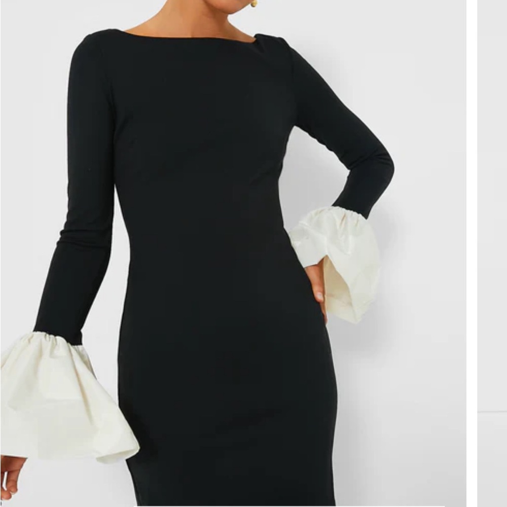 STAUD Black Dress with Cream Cuffs sold by Tuckernuck